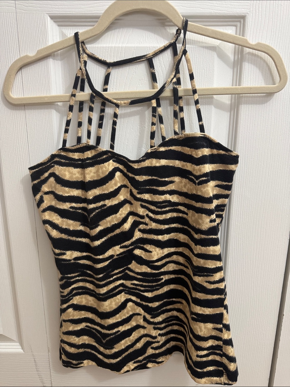 Venus Women’s Black & Gold Zebra Print and Navy Blue Strappy Tank Tops (2),Small